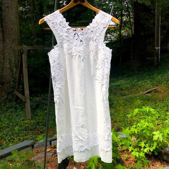 knee length dresses for ladies Long lingerie-style dress in linen and cotton lace